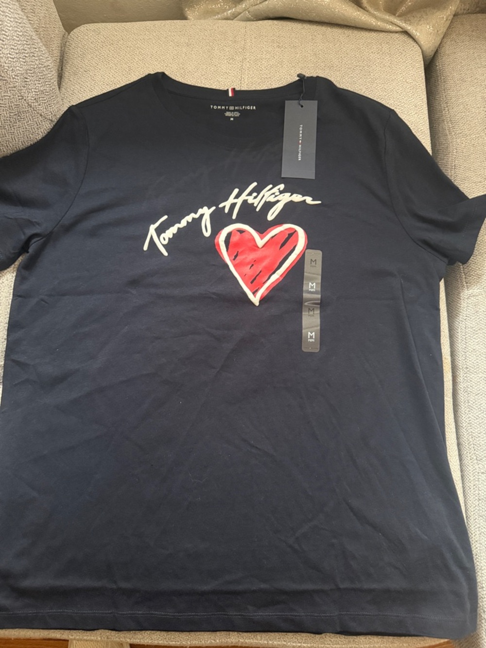 Tommy Hilfiger Navy Short-Sleeve Tee with Red Heart Graphic